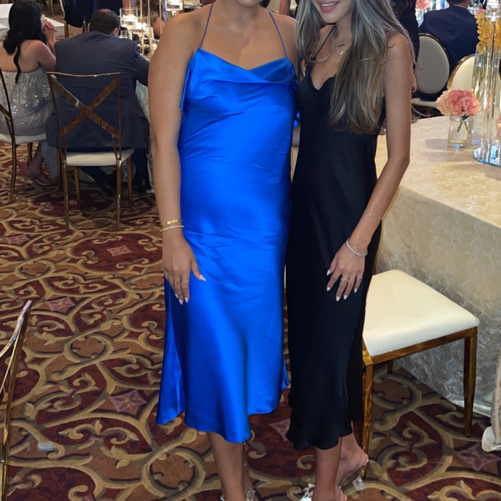 Michelle mason cobalt blue satin dress